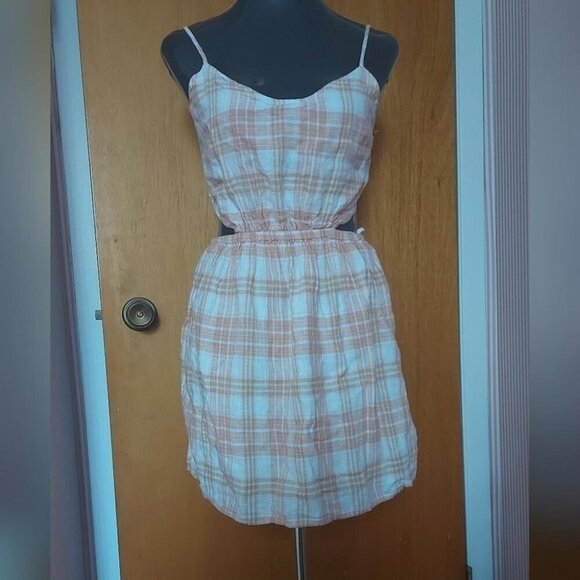 Cottagecore American Eagle Mini Dress Sz Small Plaid Backless Summer Sundress - Picture 3 of 7